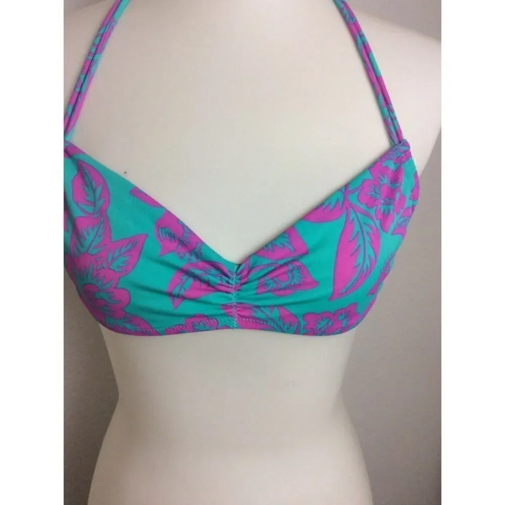 NWOT Victoria’s Secret Teal Hawaiian Purple Tropical Strappy Halter Bikini Top M